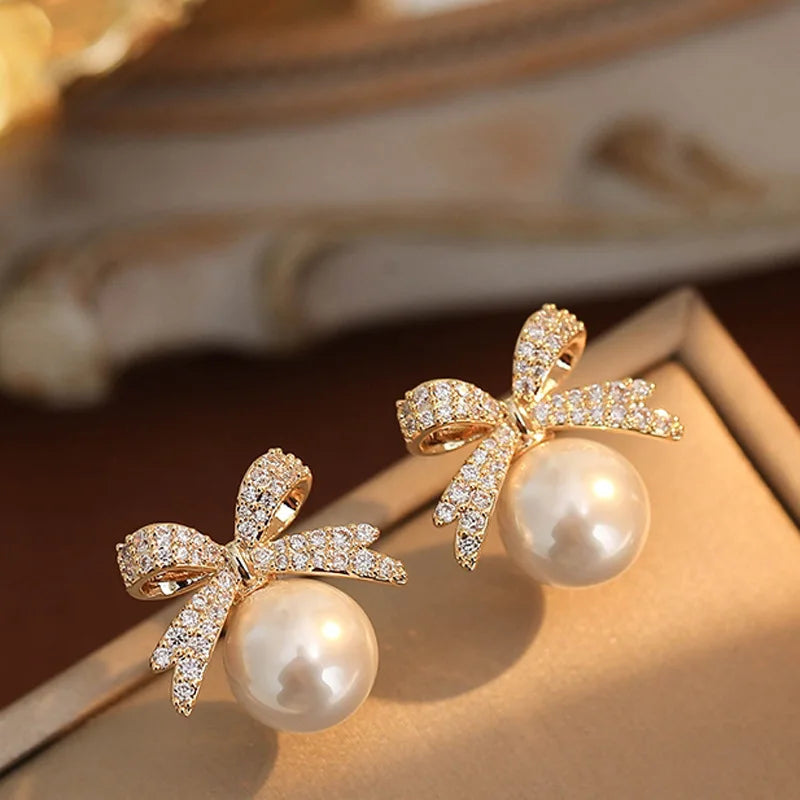 Elegance Pearl Bow Earrings