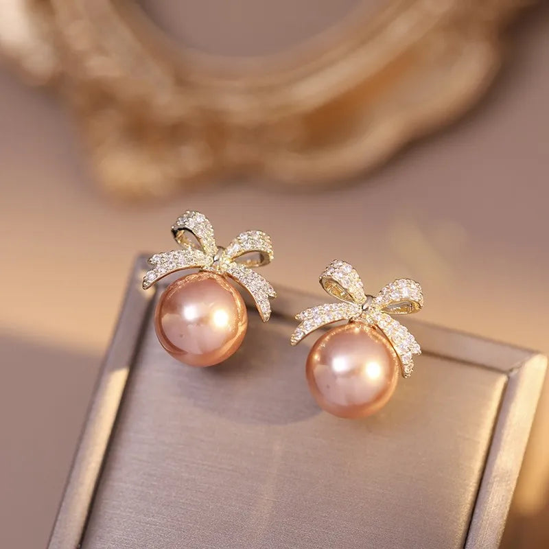 Elegance Pearl Bow Earrings
